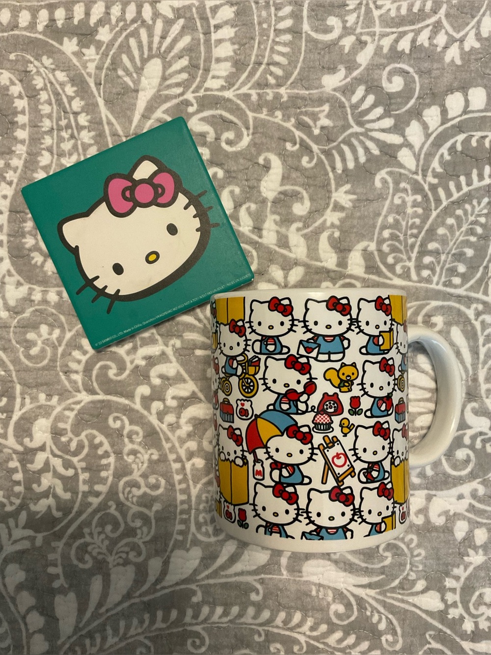 Sanrio Hello Kitty All Over Print Classic Icon Ceramic Mug + Bonus Coaster